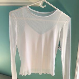 White See-through “Lettuce Edge Mesh Top”